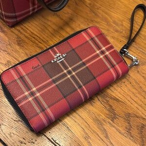 Coach Red Plaid Wristlet Wallet